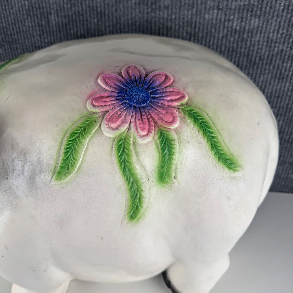 Vintage Large Ceramic Piggy Bank White Pink Floral Hand Painted MCM Kitsch XXL - Picture 3 of 15